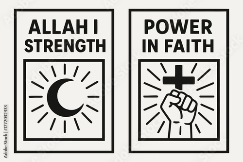 Divine Strength Banners. Divine Strength. Two vertical A6 banners with safe margins, centered composition, no elements touching edges, flat vector design,