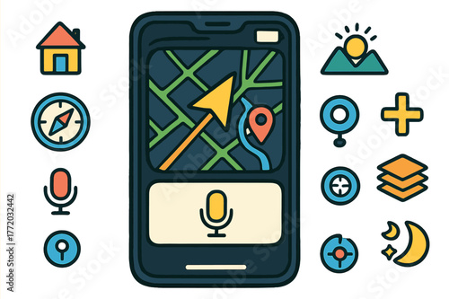 Colorful Smartphone Navigation UI. Smartphone navigation UI. Colorful Hand-drawn doodle Children illustration Smartphone navigation UI smartphone frame, home