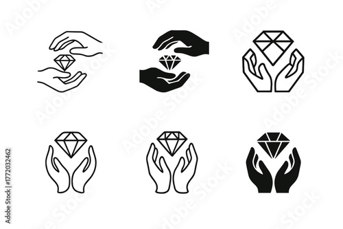 Artisan Logo Variations. Artisan craftsmanship. Set Logo of Artisan craftsmanship: jeweler?s hands shaping gem. harmonious logo variations of the