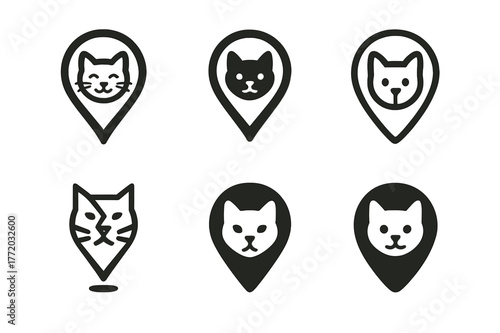 Pet Travel Logos. Pet-friendly travel destinations. Set Logo of Pet-friendly travel destinations: Cat. harmonious logo variations of the same emblematic