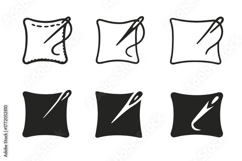 Sewing Pillowcase Logos. Sewing pillowcase. Set Logo of Sewing pillowcase: needle stitching along edge. harmonious logo variations of the same emblematic