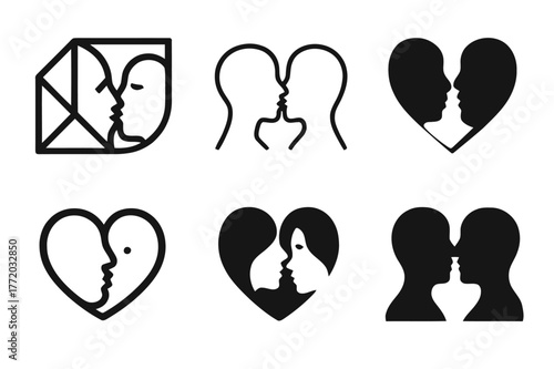 Love Emblem Variations. Love and affection. Set Logo of Love and affection: Kiss. harmonious logo variations of the same emblematic concept, each