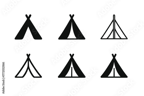 Tent Pole Logo Variations. Pole. Set Logo of Pole: Tent pole A-frame. Icon set. harmonious logo variations of the same emblematic concept, each with different