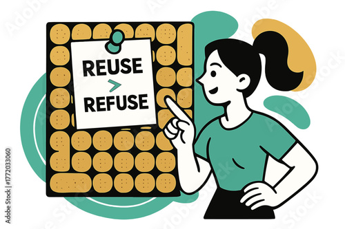 Eco-Friendly Corkboard Art. Cork Board from Corks. Wine corks tile into a pin board; a note ?reuse > refuse? pins on with a green thumbtack. Soft rings radiate