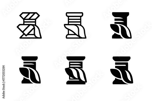 Fabric Craft Logos. Fabric craftsmanship. Set Logo of Fabric craftsmanship: thread spool with cloth fold. harmonious logo variations of the same emblematic