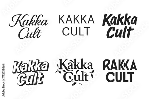 Diverse Lettering Styles. Kakka Cult. Set lettering. harmonious lettering variations of the same emblematic concept, each with different artistic