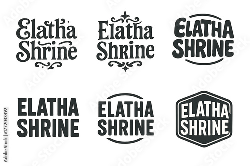 Diverse Lettering Variations. Elatha Shrine. Set lettering. harmonious lettering variations of the same emblematic concept, each with different artistic