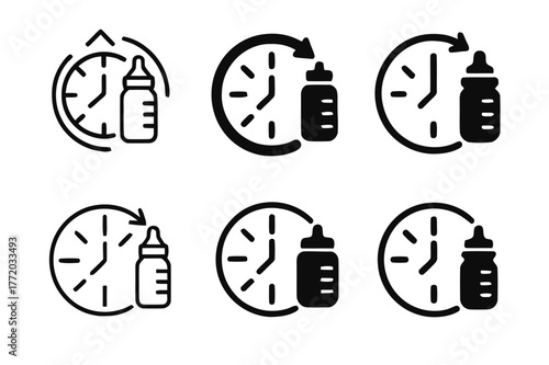 New Parent Logo Variations. new parent anxiety. Set Logo of new parent anxiety: Feeding schedule timeline. Icon set. harmonious logo variations of the same