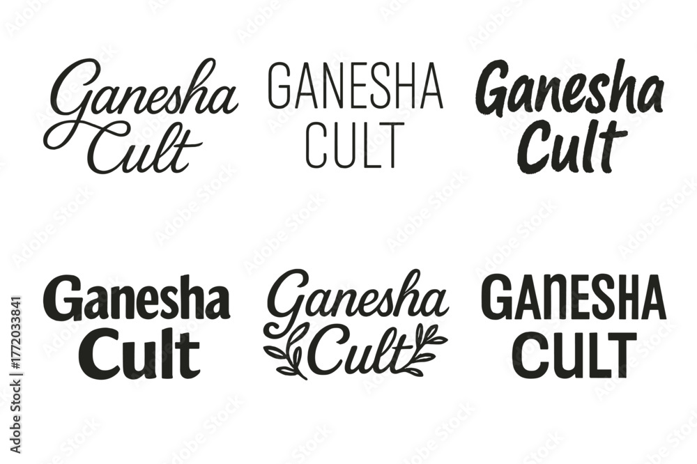 Fototapeta premium Ganesha Lettering Variations. Ganesha Cult. Set lettering. harmonious lettering variations of the same emblematic concept, each with different artistic