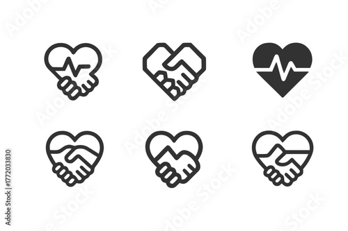 Medical Logo Variants. Medical facilitator services. Set Logo of Medical facilitator services: handshake with heart pulse. harmonious logo variations of the