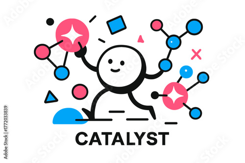 Dynamic Catalyst Interaction. Catalyst. Catalyst particle interacting with molecules with floating abstract geometric shapes and glowing highlights, dynamic