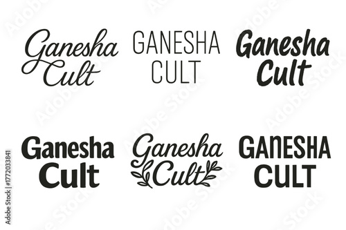 Ganesha Lettering Variations. Ganesha Cult. Set lettering. harmonious lettering variations of the same emblematic concept, each with different artistic
