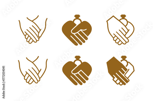 Engagement Icon Variations. Celebrating love through engagement parties. Set Logo of Celebrating love through engagement parties: Intertwined hands with ring.