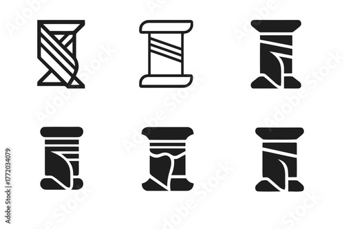 Fabric Craft Logos. Fabric craftsmanship. Set Logo of Fabric craftsmanship: thread spool with cloth fold. harmonious logo variations of the same emblematic