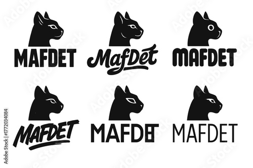 Mafdet Emblem Variations. Emblem of Mafdet. Set lettering. harmonious lettering variations of the same emblematic concept, each with different artistic