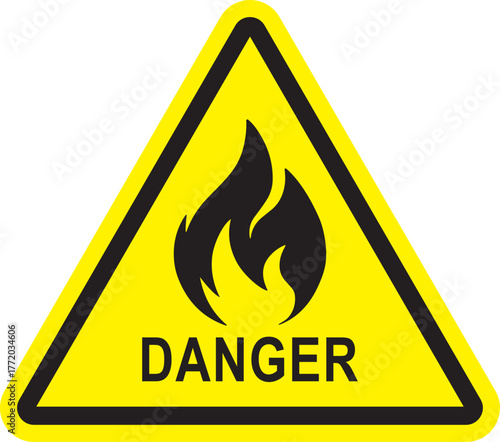 Flammable material danger warning sign with fire icon