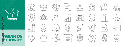 Victory Icons Pack – Line Style Medals, Trophies, Badges, Crowns, Certificates & Success Emblems