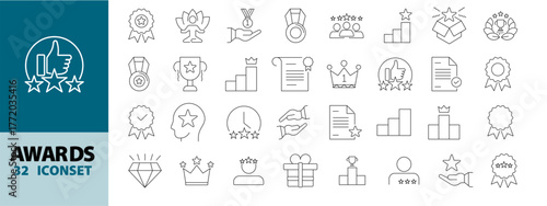 Awards & Honors Icon Bundle – Minimalist Line Collection of Trophies, Badges, Medals, Crowns & Certificates