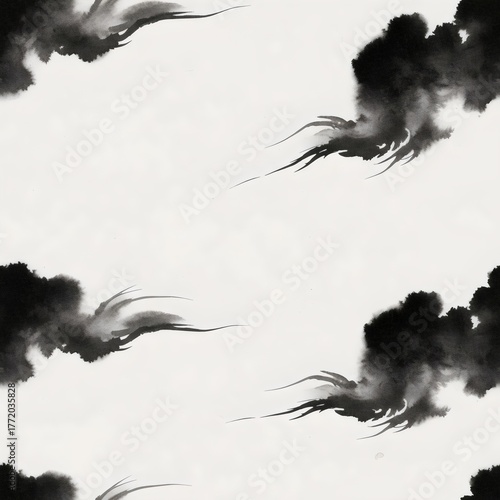 Abstract Black Ink Wash Seamless Pattern In Sumi-e Style
