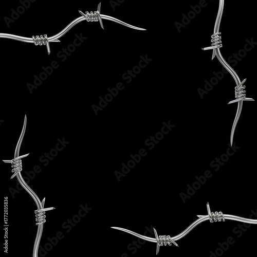Metallic Barbed Wire Frame Black Background