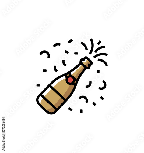 Minimalist digital illustration of a champagne bottle on black background