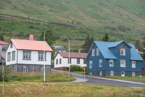 Buildings in town of Siglufjordur in Iceland