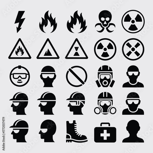 Hazard safety warning signs and symbols collection vector illustration design set