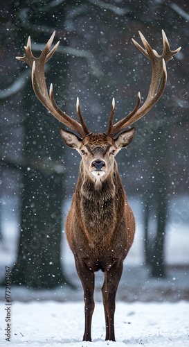 Wildlife Portrait: Male Red Deer Looking Directly at the Camera During Winter