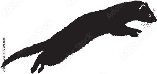 Dynamic silhouette of a ferret mid-leap capturing its agile and energetic nature