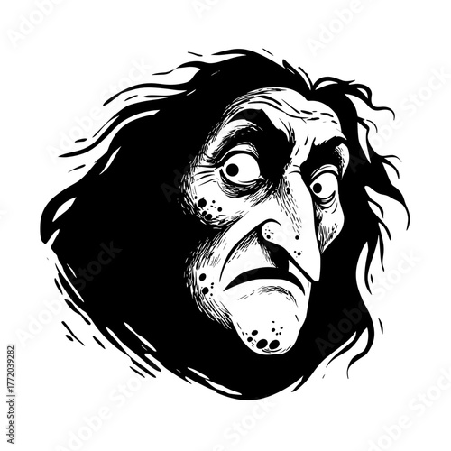 Scary Halloween Witch Face Vector Clipart, Logo