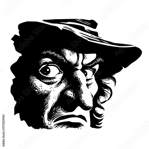 Scary Halloween Witch Face Vector Clipart, Logo