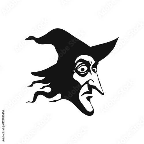 Scary Halloween Witch Face Vector Clipart, Logo