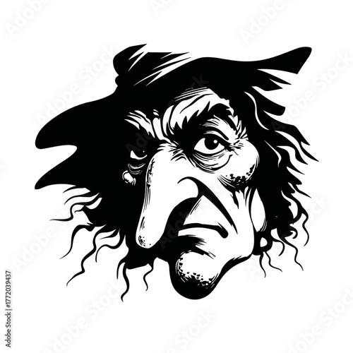 Scary Halloween Witch Face Vector Clipart, Logo