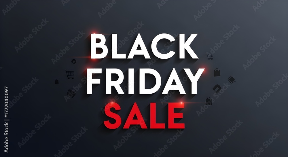 Fototapeta premium Bold black friday sale advertisement featuring white and red text against a dark background, creating a sense of urgency and excitement for shopping deals