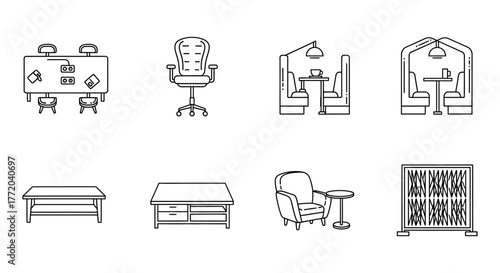 furniture icons meeting table and office chair for interior design projects cozy booth seating armchair with table and room divider for flexibility