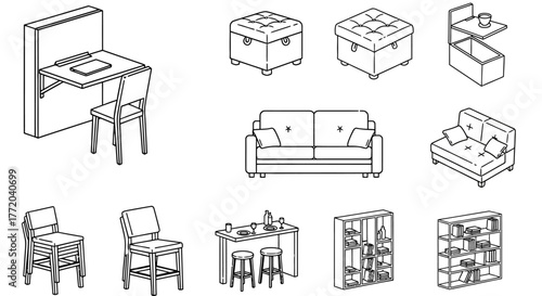 furniture icons living room furniture set showcasing interior design elements and furnishings for creating comfortable home spaces representing modern style
