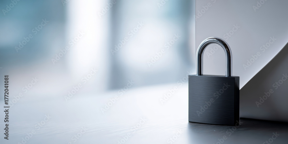 Fototapeta premium A padlock on a white surface with papers in the background, representing security and privacy concepts
