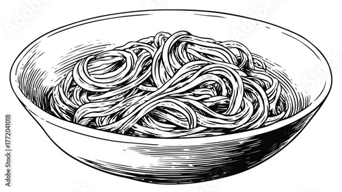 Delicious Bowl of Noodles with Noodle Text Vector Illustration