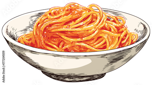 Spaghetti Bowl with Artistic Drawing - Creative Culinary Illustration in Vector Style