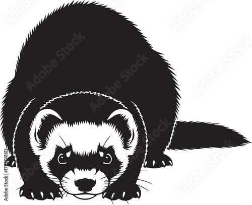 Black and white ferret silhouette ready to pounce playful mammal wild animal nature pet companion