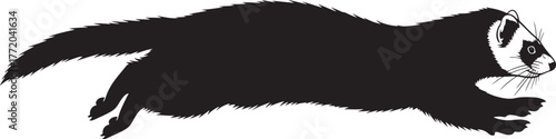 Silhouette of a black ferret in mid-stride capturing its dynamic movement and sleek form for a wildlife design element