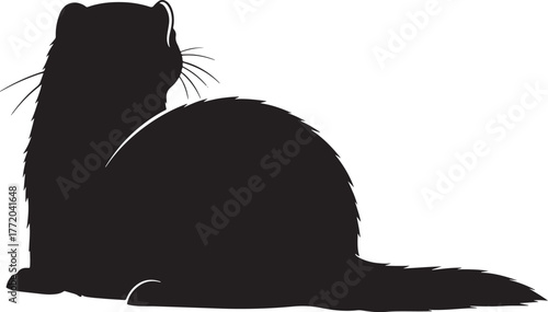 Silhouetted ferret sitting gracefully minimalist pet animal silhouette art