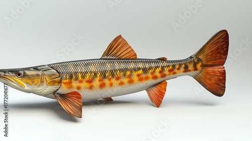 Sturgeon Fish Portrait in Vibrant Freshwater Habitat: Realistic Underwater Nature Photography Focused on Biodiversity and Ecosystem Health