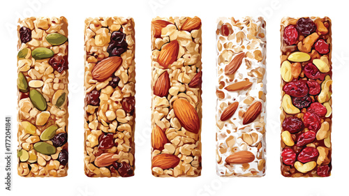 Assorted Granola Bars Set for Healthy Snacking Vector Illustration