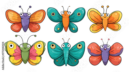 Colorful Kawaii Butterflies Cartoon Character Design
