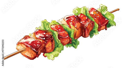 Delicious Chicken Skewer Succulent Meat Pieces Vector Illustration