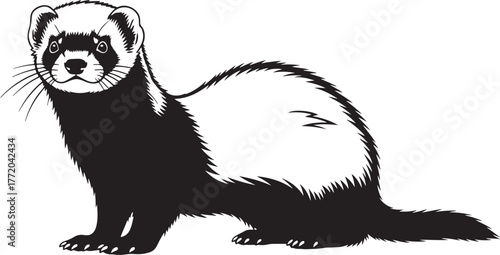 Charming ferret silhouette standing alertly capturing the grace of this playful mammal
