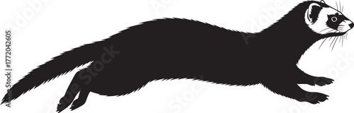 Dynamic black silhouette of a ferret in motion capturing its agile and energetic nature a whimsical pet representation