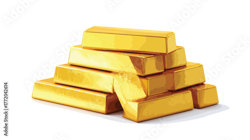 Precious Gold Bars Stacked Neatly with Outline Vector Illustration