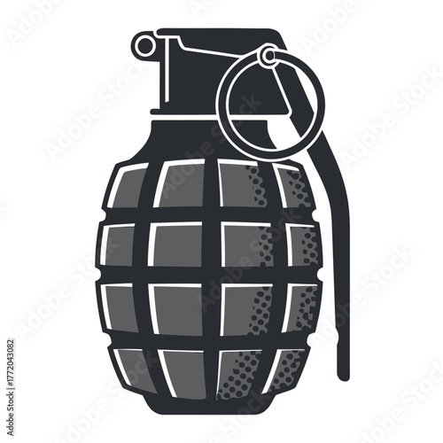 black and white silhouette of a vector grenade icon on a white background
